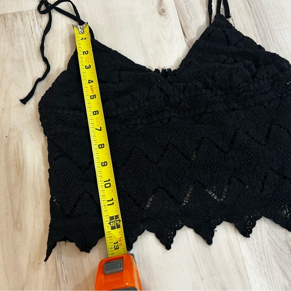 Black Lace Bralette S Crop Top Boho Scalloped Hem Sheer Lace Festival Tank - Picture 6 of 12